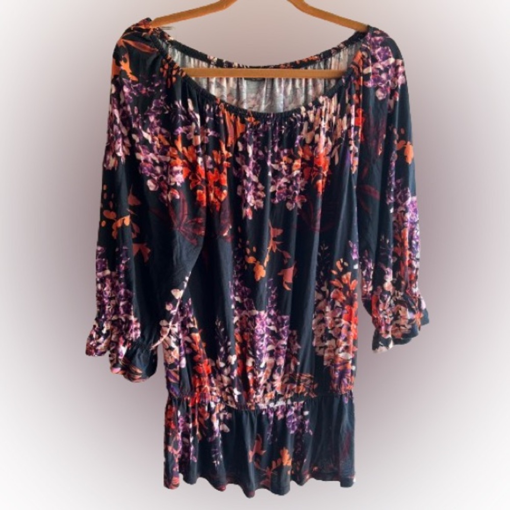 Lascana Venus Blousan 3/4 Sleeve Floral‎ on Black Women’s Top Size M